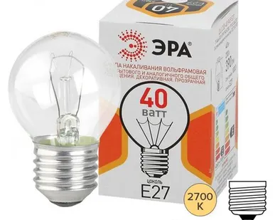 фото Лампа накаливания шарик ЭРА ДШ (P45) 40W 230V E27 (5056183786717) (ЛОН) (Б0039137)