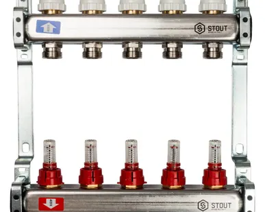 фото Коллектор из нержавеющей стали с расходомерами 5 вых. STOUT