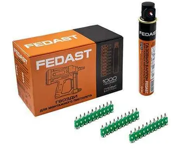 фото Гвозди 3.0*38 мм усиленные для монтажного пистолета (1000 шт/уп + газовый баллон) (1000 шт/уп) FEDAS