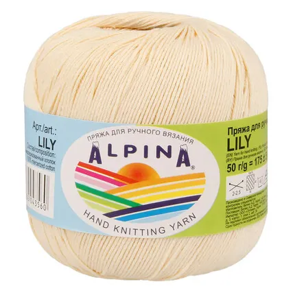 Фото №0 Пряжа ALPINA "LILY" 100% мерсеризованный хлопок 50 г 175 м №172 св. св. бежевый