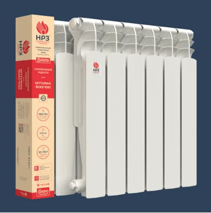 Фото №0 Радиатор алюминиевый "НРЗ" 500/100(10) 10 секций ОПТИМА (1,0 кг,160 Вт)