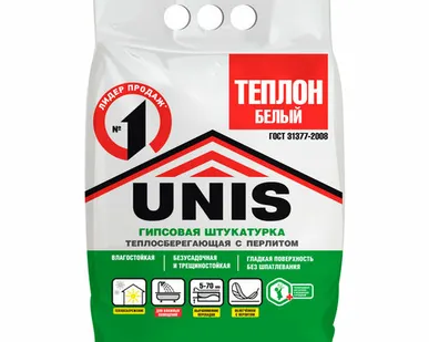 фото Штукатурка гипсовая Юнис (UNIS) Теплон белый 5кг