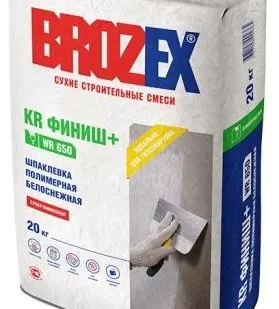 фото Шпаклевка полимерная белоснежная KR Финиш+ WR650 Brozex 20кг