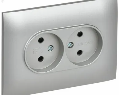 фото SKANDY Розетка 2-местная без заземления с защитными шторками 10А в сборе SK-R09S серебряный IEK