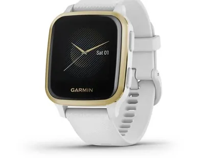 фото Часы Garmin Venu Sq белый с золотистым алюминиевым безелем и с силиконовым ремешком