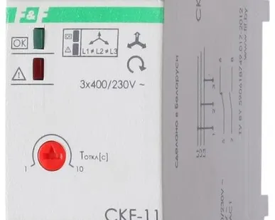 фото Реле контроля фаз для сетей с изолированной нейтралью CKF-11 (монтаж на DIN-рейке 35мм; регулировка задержки отключения; контроль чередования фаз; 3х400В 8А 1Z 1R IP20)(аналог ЕЛ-11Е) F&F EA04.004.003