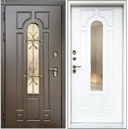 Фото №0 Входная дверь Термо Лацио стеклопакет ковка эмаль 8019-белая БНК