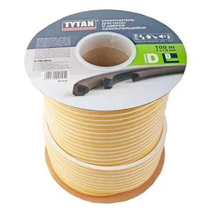 Фото №0 Уплотнитель самоклеящийся D100 9х7,5мм, белый Tytan 100м