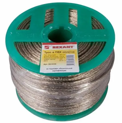 Фото №0 Трос стальной в ПВХ изоляции d3.0мм (200м) REXANT 09-5330