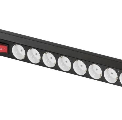 Фото №0 Блок на 8 розеток 19дюйм 10А с фильтром и предохранителем без шнура питания метал. корпус TLK TLK-RS08MF1-BK