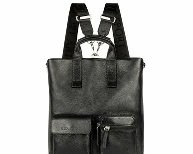 фото Черная кожаная сумка-рюкзак Торболе Сити TJ COLLECTION YH 8339913 BLI
