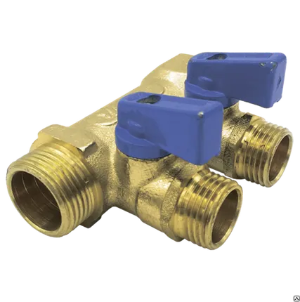 Фото №0 Коллектор латунь синий Ду3/4х1/2 н/р шар кр на 3 вых 9025 Aquasfera