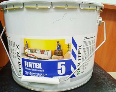 фото Краска Fintex 5, для стен и потолков, моющаяся, матовая, База С, 9л