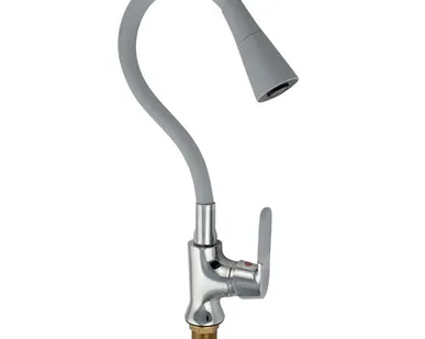 фото Смеситель для кухни МАК боковой,с гибким изливом, шаровый, серый (4108 )