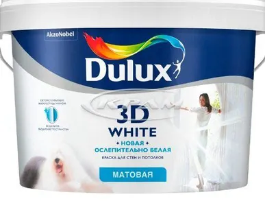 фото DULUX НОВАЯ ОСЛЕПИТЕЛЬНО БЕЛАЯ 3D WHITE КРАСКА ДЛЯ СТЕН И ПОТОЛКОВ БАРХАТИСТАЯ Дулюкс