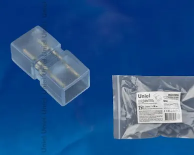 фото Клеммы соединительные для лент 220В UTC-K-14/B67-RGB CLEAR 025 POLYBAG Соединитель контактный прямой для светодиодных лент 220В, 10x7мм, 2 контакта. Цвет прозрачный, 25 штук в пакете. TM Uniel.