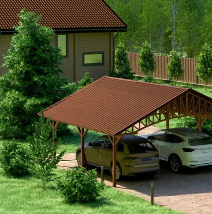 Фото №0 Двускатный навес №22 из металлочерепицы 6,5х6,3 м