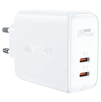 Фото №0 Сетевое зарядное устройство ACEFAST A29 PD50W GAN, USB-C+USB-C, Белый