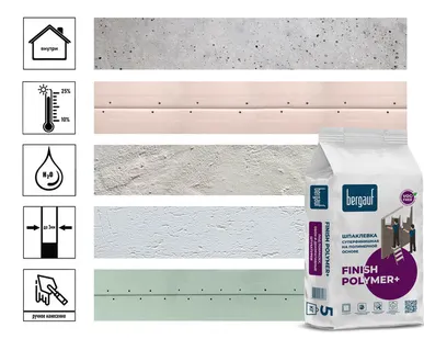 фото Шпаклевка финишная Bergauf Finish Polymer плюс, полимерная, для внутренних работ, 5 кг