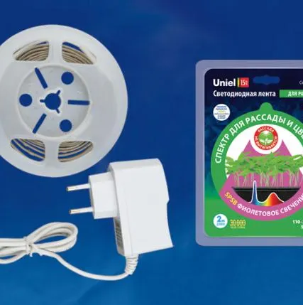 Фото №0 Светодиодная лента ULS-P77-2835-42LED/m-IP20-2M-SPSB RRP18C00 Комплект светодиодной ленты 2м. Спектр для рассады и цветения. Адаптер 18Вт. Блистер. TM Uniel.