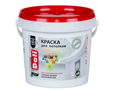 фото Краска акриловая для потолков снежно-белая (матовая) 0,9л "DALI"