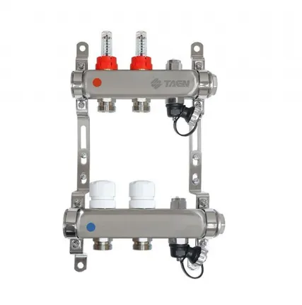 Фото №0 Коллекторная группа TAEN из нержавеющей стали 1" на 2 контура с расходомерами и ручным воздухоотводчиком