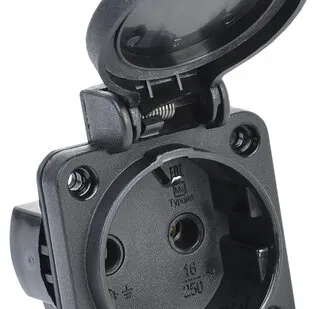 фото Розетка силовая 1-ф., 16А, 220В, IP54 черный (3-п, вс...