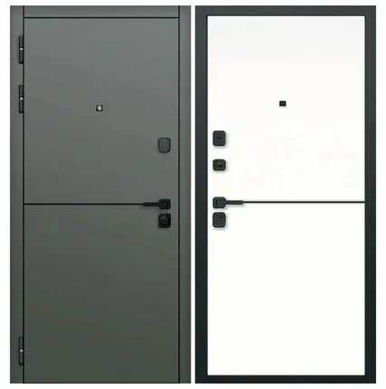 Фото №0 Дверь входная Молдинг 9см (Ferroni) МДФ/МДФ, Сатин коричневый/Эмалит белый 2050х960мм, ЛЕВАЯ