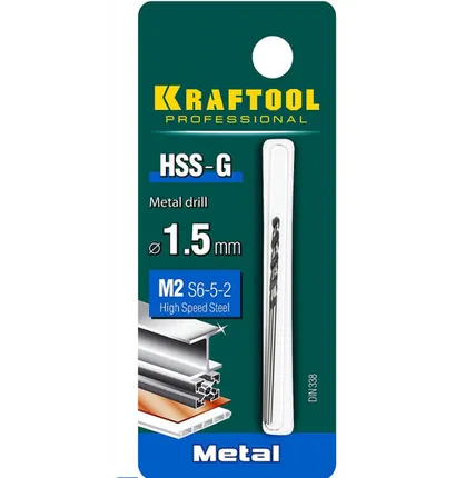 Фото №0 KRAFTOOL HSS-G 1.5 х43мм, Сверло по металлу HSS-G, сталь М2(S6-5-2)