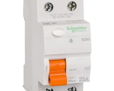 фото Выключатель дифференциального тока (УЗО) 2п 25А 30мА тип AC ВД63 Домовой SchE 11450
