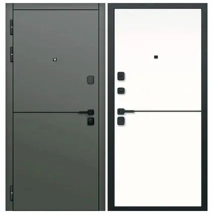 Фото №0 Дверь входная Молдинг 9см (Ferroni) МДФ/МДФ, Сатин коричневый/Эмалит белый 2050х860мм, ЛЕВАЯ