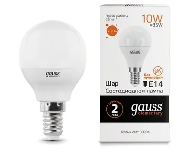 фото Светодиодная лампа Gauss Шар 10W 710Lm 3000K E14 53110