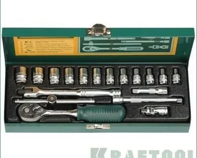 фото Набор торцовых головок 18 предметов KRAFTOOL (1/4") универсальный, Cr-V