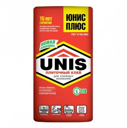 Фото №0 Клей плиточный ЮНИС ПЛЮС красный (25 кг)