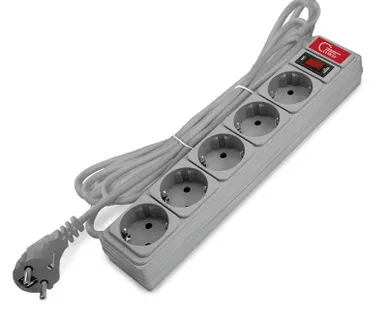 фото Удлинитель с сетевым фильтром 5х3м 10А ПВС 3х0.75 сер. Союз 1329