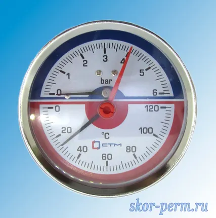Фото №1 Термоманометр ТМТБ-31Т 80 мм Т-120°С P-0,6 МПа осевой