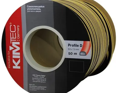 фото Уплотнитель KimTec Лента уплотнительная дверная D-профиль двойная KimTec 9 х 7,5 мм 04-14-41 5020 черный в бухте 50 м двойного