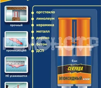 фото Клей СЕКУНДА эпоксидный прозр в шприце 3+3 мл г в блистер-карте (12/72) П