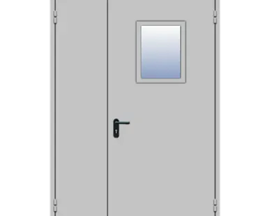 фото Двери противопожарные металлические двупольные со светопрозрачным заполнением менее 25%