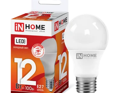 фото IN HOME Лампа светодиодная 12Вт 230В Е27 6500К 1080Лм A60 груша LED-A60-VC IN HOME