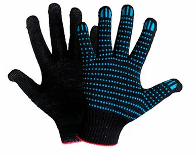 фото Перчатки (х/б с ПВХ) 5 ниток Чёрные //10