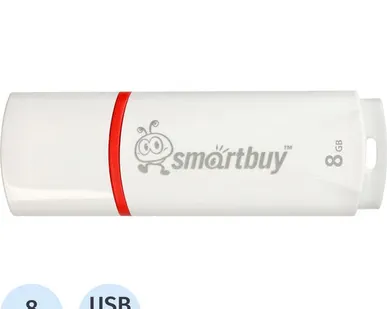 фото Флеш-память Smartbuy Crown, 8Gb, USB 2.0, бел, SB8GBCRW-W