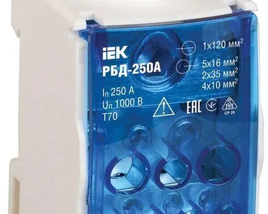фото Блок распределительный на DIN-рейку РБД-250А ИЭК RBD-250
