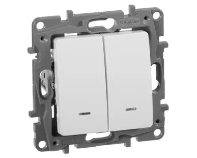 фото Механизм выключателя 2-кл. СП Etika 10А IP20 250В 10AX с подсветкой / индикацией безвинт. зажимы бел. Leg 672204