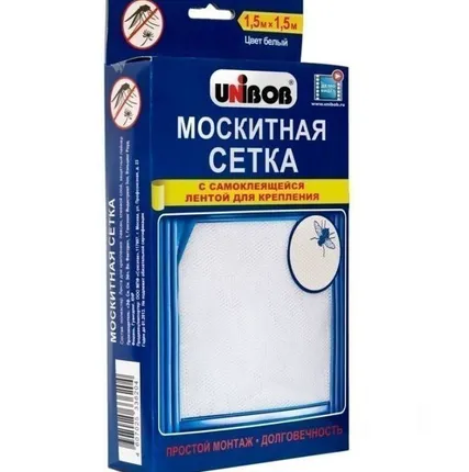 Фото №0 Сетка москитная UNIBOB 1,5м х 1,5м с лентой для крепления (белая) 8 мм х 6