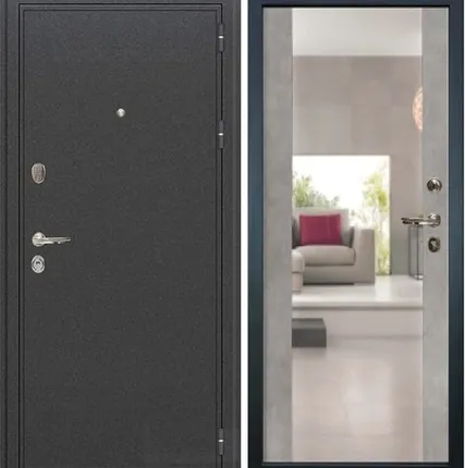 Фото №0 Входная дверь Колизей Антик Темное серебро-102 серая зеркало