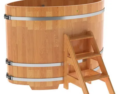 фото Купель для бани из сращенной лиственницы овальная 1,02х1,68 (натуральная, Н = 1,2 м)