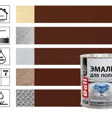 Фото №0 Эмаль Dali для пола, RAL 3009 красно-коричневый, 2 л