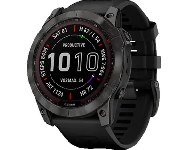 фото Часы Garmin Fenix 7X Sapphire Solar титановый угольно-серый DLC с силиконовым ремешком
