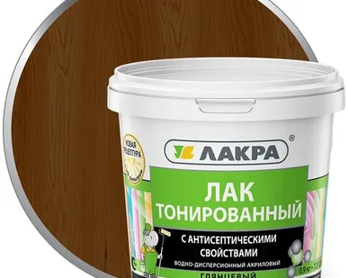 фото Лак ЛАКРА Лак для отделки деревянных и минеральных поверхностей ЛАКРА 0,9 кг глянцевый орех тонированный
